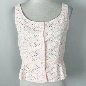 GAP Light Pink Eyelet Button-Front Peplum Tank
